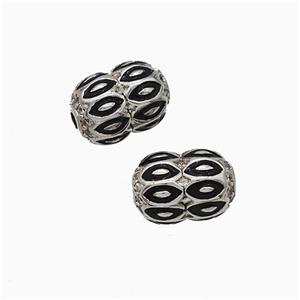 Copper Barrel Beads Pave Zirconia Black Enamel Lips Platinum Plated, approx 8-11mm [FD21007]