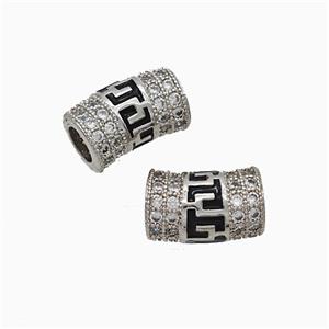 Copper Tube Beads Pave Zirconia Black Enamel Curving Large Hole Platinum Plated, approx 8-13mm, 4mm hole [FD21011]