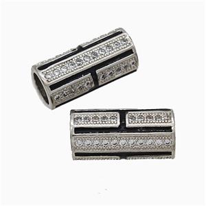 Copper Tube Beads Pave Zirconia Black Enamel Large Hole Platinum Plated, approx 9-19mm, 6mm hole [FD21014]