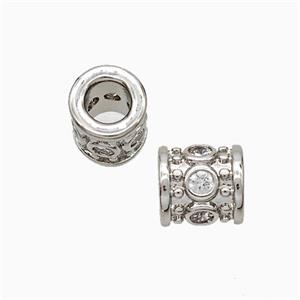 Copper Tube Beads Pave Zirconia Large Hole Platinum Plated, approx 7-8mm, 4mm hole [FD21021]