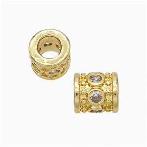 Copper Tube Beads Pave Zirconia Large Hole Gold Plated, approx 7-8mm, 4mm hole [FD21022]