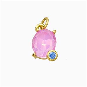 Hotpink Crystal Glass Oval Pendant Copper Gold Plated, approx 8-10mm [FD21027]