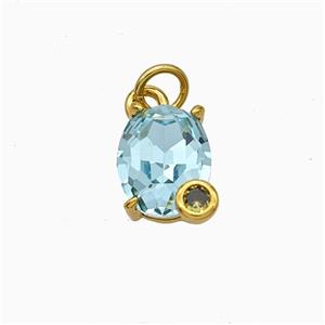Aqua Crystal Glass Oval Pendant Copper Gold Plated, approx 8-10mm [FD21028]