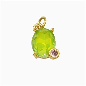 Green Crystal Glass Oval Pendant Copper Gold Plated, approx 8-10mm [FD21031]