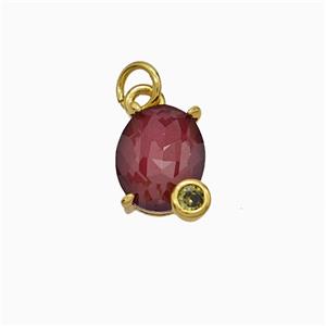 Red Crystal Glass Oval Pendant Copper Gold Plated, approx 8-10mm [FD21032]