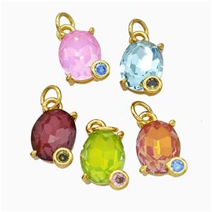 Crystal Glass Oval Pendant Copper Gold Plated Mixed, approx 8-10mm [FD21033]