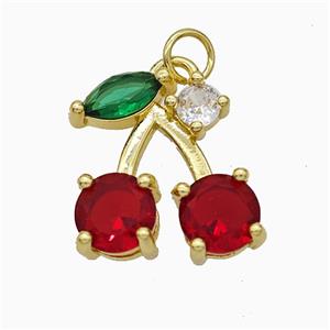 Copper Cherry Pendant Pave Crystal Glass Gold Plated, approx 16-18mm [FD21034]
