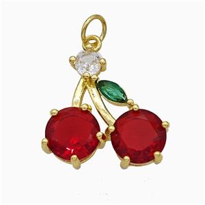 Copper Cherry Pendant Pave Crystal Glass Gold Plated, approx 18mm [FD21035]