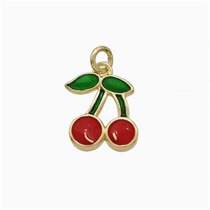 Copper Cherry Pendant Red Enamel Gold Plated, approx 10-12mm [FD21036]