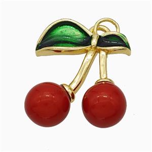 Copper Cherry Pendant Pave Red Resin Gold Plated, approx 18-20mm [FD21037]