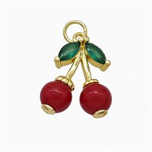 Copper Cherry Pendant Pave Red Resin Gold Plated, approx 14-16mm [FD21038]