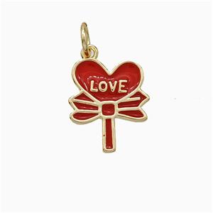 Copper Flower Pendant Love Heart Red Enamel Gold Plated, approx 11-14mm [FD21052]