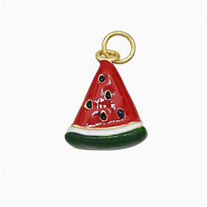 Watermelon Charms Copper Pendant Red Green Enamel Gold Plated, approx 12-14mm [FD21061]