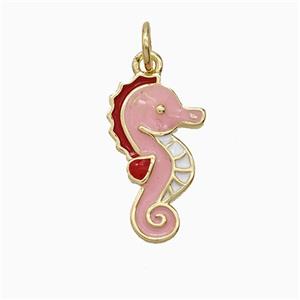 Copper Seahorse Pendant Pink Enamel Gold Plated, approx 10-17mm [FD21063]