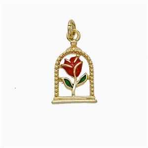 Copper Flower Pendant Red Enamel Gold Plated, approx 9-13mm [FD21064]