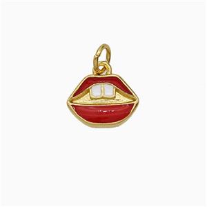 Copper Lips Pendant Red Enamel Gold Plated, approx 8.5-11.5mm [FD21065]