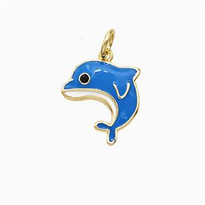 Copper Dolphin Pendant Blue Enamel Gold Plated, approx 13mm [FD21069]
