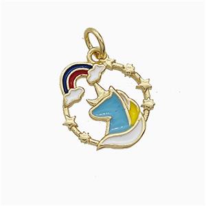 Unicorn And Rainbow Charms Copper Pendant Multicolor Enamel Gold Plated, approx 14mm [FD21071]