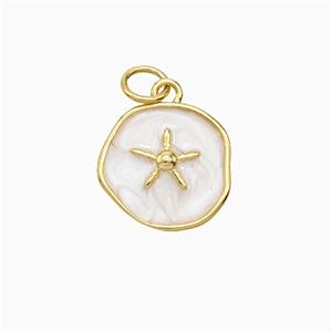 Copper Star Pendant White Painted Circle Gold Plated, approx 13mm [FD21072]