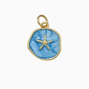 Copper Star Pendant Blue Painted Circle Gold Plated, approx 13mm [FD21073]
