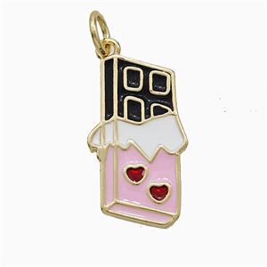 Chocolate Heart Charms Copper Pendant Enamel Gold Plated, approx 11-18mm [FD21075]