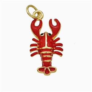 Crayfish Charms Copper Pendant Red Enamel Gold Plated, approx 10-18mm [FD21076]
