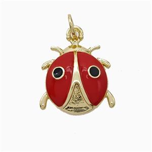 Ladybug Charms Copper Pendant Red Enamel Gold Plated, approx 15-16mm [FD21077]