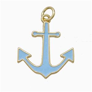 Copper Anchor Pendant Blue Enamel Gold Plated, approx 17-18mm [FD21079]