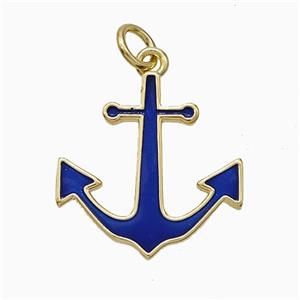 Copper Anchor Pendant Royalblue Enamel Gold Plated, approx 17-18mm [FD21080]