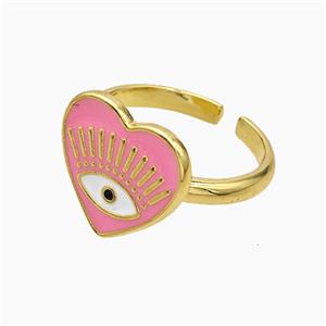 Copper Heart Rings Pink Enamel Eye Gold Plated, approx 14-15mm, 18mm dia [FD21082]