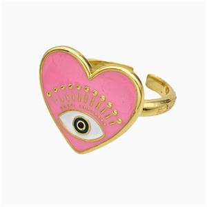 Copper Heart Rings Pink Enamel Eye Gold Plated, approx 17-19mm, 18mm dia [FD21083]
