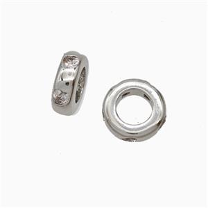 Copper Rondelle Beads Pave Zirconia Large Hole Platinum Plated, approx 8mm [FD21094]