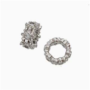 Copper Rondelle Beads Pave Zirconia Large Hole Platinum Plated, approx 8mm [FD21096]