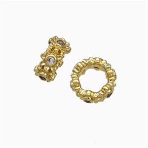 Copper Rondelle Beads Pave Zirconia Large Hole Gold Plated, approx 8mm [FD21097]