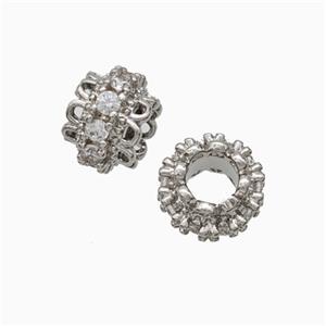 Copper Rondelle Beads Pave Zirconia Large Hole Platinum Plated, approx 8mm [FD21100]