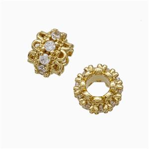 Copper Rondelle Beads Pave Zirconia Large Hole Gold Plated, approx 8mm [FD21101]