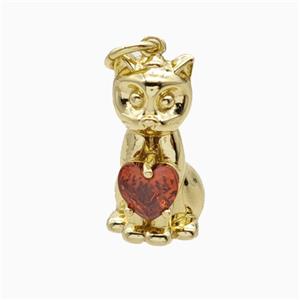 Copper Cat Pendant Pave Crystal Glass Gold Plated, approx 8-16mm [FD21112]
