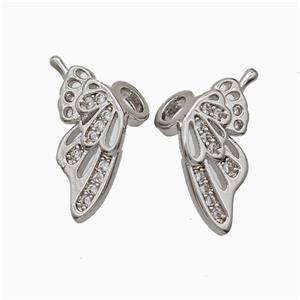 Copper Angel Wings Pave Zirconia Platinum Plated, approx 7-16mm, 3mm hole [FD21117]