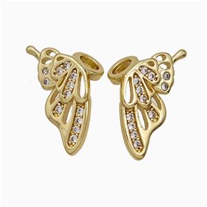 Copper Angel Wings Pave Zirconia Gold Plated, approx 7-16mm, 3mm hole [FD21118]