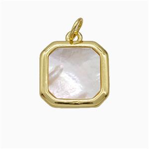 Copper Square Pendant Pave White Pearlized Shell Gold Plated, approx 14mm [FD21119]