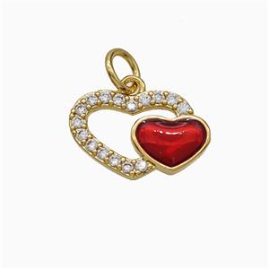 Copper Heart Pendant Pave Zirconia Red Painted Gold Plated, approx 9-14mm [FD21122]