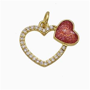 Copper Heart Pendant Pave Zirconia Red Painted Gold Plated, approx 12-17mm [FD21123]