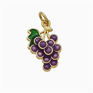 Copper Grape Bunch Pendant Purple Enamel Gold Plated, approx 11-14mm [FD21128]