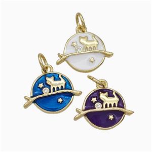 Halloween Cat And Broom Charms Copper Pendant Enamel Gold Plated Mixed, approx 10.5mm [FD21133]