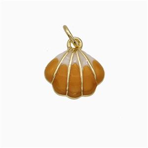 Copper Scallop Shell Pendant Brown Enamel Gold Plated, approx 10-11.5mm [FD21134]