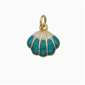 Copper Scallop Shell Pendant Teal Enamel Gold Plated, approx 10-11.5mm [FD21135]