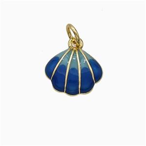Copper Scallop Shell Pendant Blue Enamel Gold Plated, approx 10-11.5mm [FD21136]