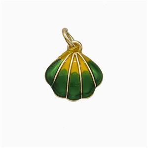 Copper Scallop Shell Pendant Green Enamel Gold Plated, approx 10-11.5mm [FD21137]