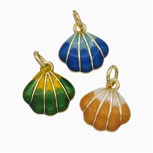 Copper Scallop Shell Pendant Enamel Gold Plated Mixed, approx 10-11.5mm [FD21138]