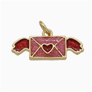 Gift Charms Copper Envelop Pendant Red Painted Gold Plated, approx 7-20mm [FD21139]